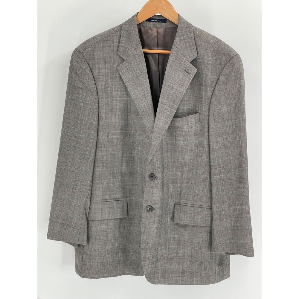 Chaps Ralph Lauren Blazer Men's 44 R Gray Plaid Blue Stripe 2 Button